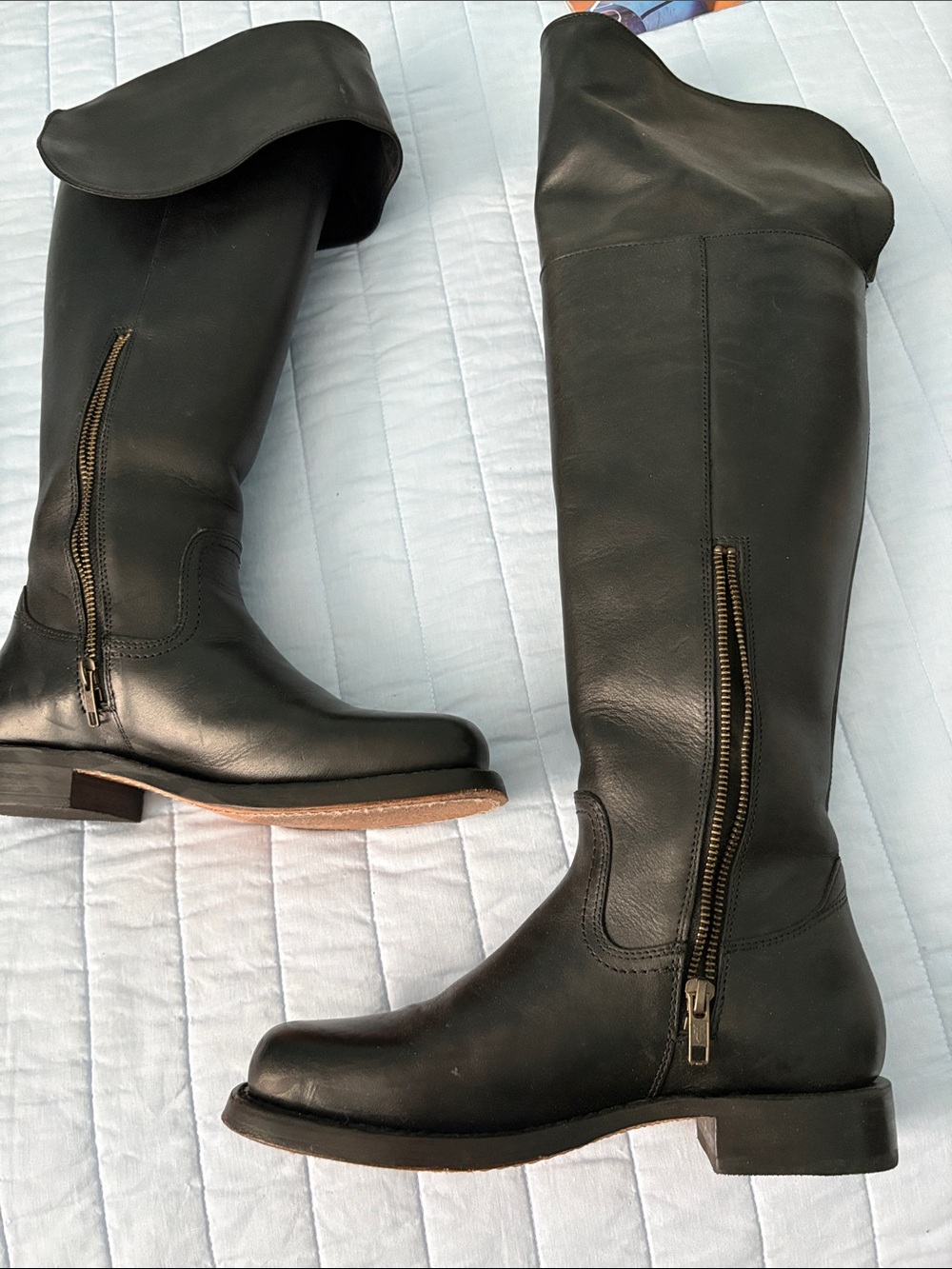FRYE Black Leather OTK Riding Boots with Side Zip